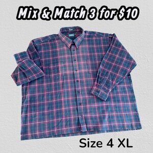 Cambridge Hall Big & Tall Men's Cotton Flannel Button Down Casual Plaid Shirt